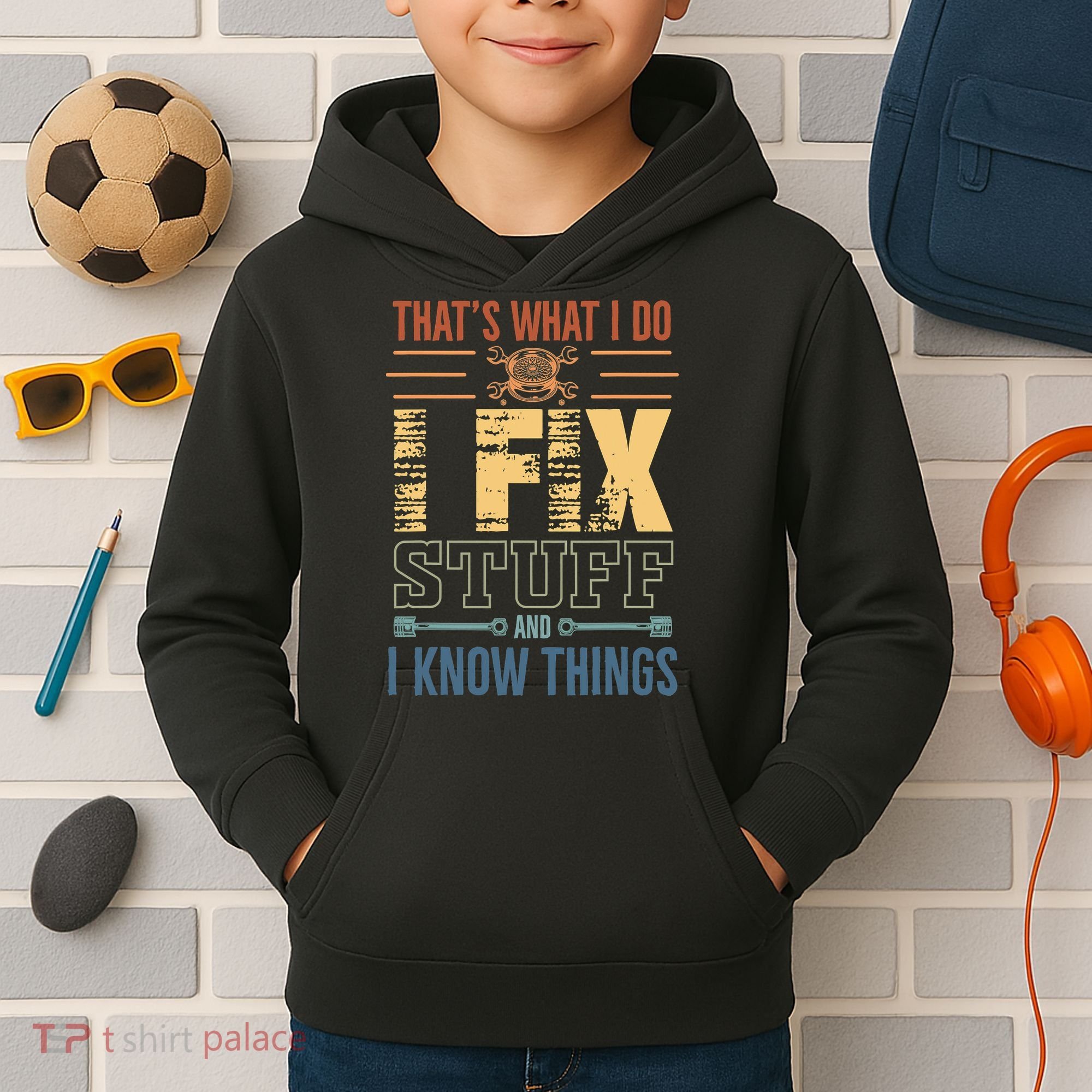 That's What I Do I Fix Stuff And I Know Things Mechanic Kids Hoodie