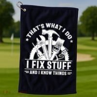 That's What I Do I Fix Stuff And I Know Things Funny Saying Golf Towel thumb 1