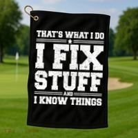 That's What I Do I Fix Stuff And I Know Things Funny Saying Great Gift Golf Towel thumb 1