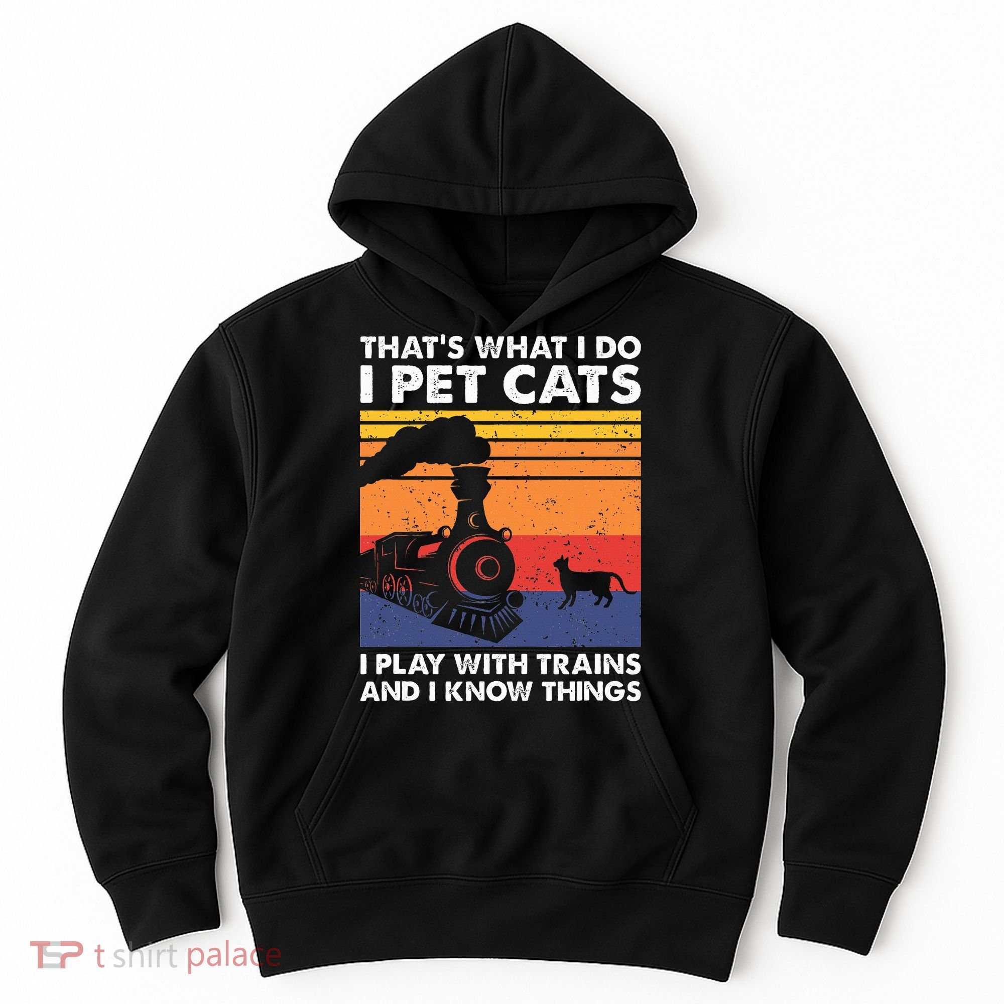 ThatS What I Do I Pet Cats I Play With Trains Model Train Hoodie