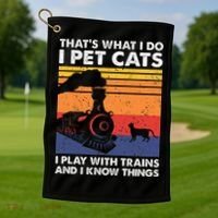 ThatS What I Do I Pet Cats I Play With Trains Model Train Golf Towel thumb 1