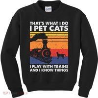 ThatS What I Do I Pet Cats I Play With Trains Model Train Kids Sweatshirt thumb 0