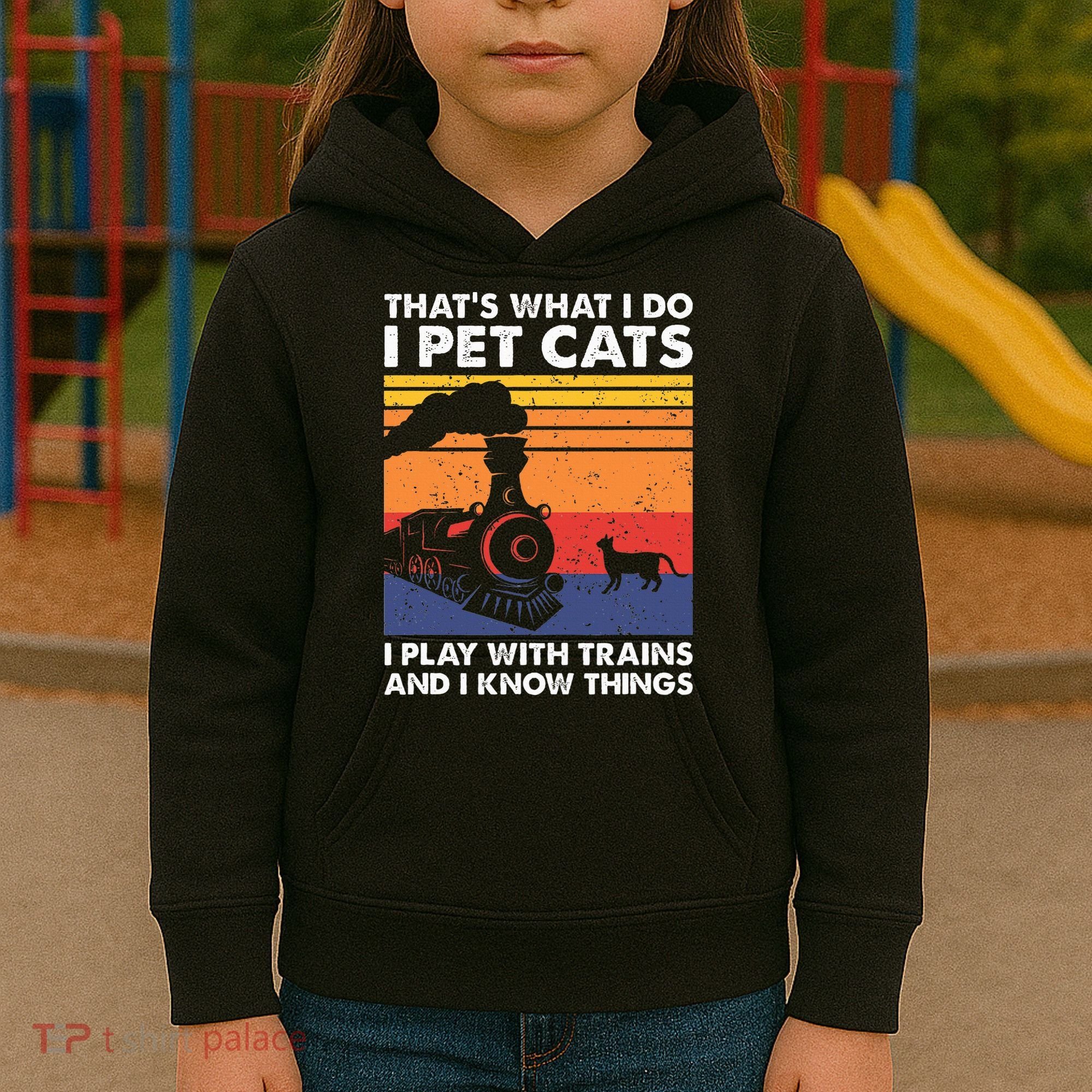 ThatS What I Do I Pet Cats I Play With Trains Model Train Kids Hoodie