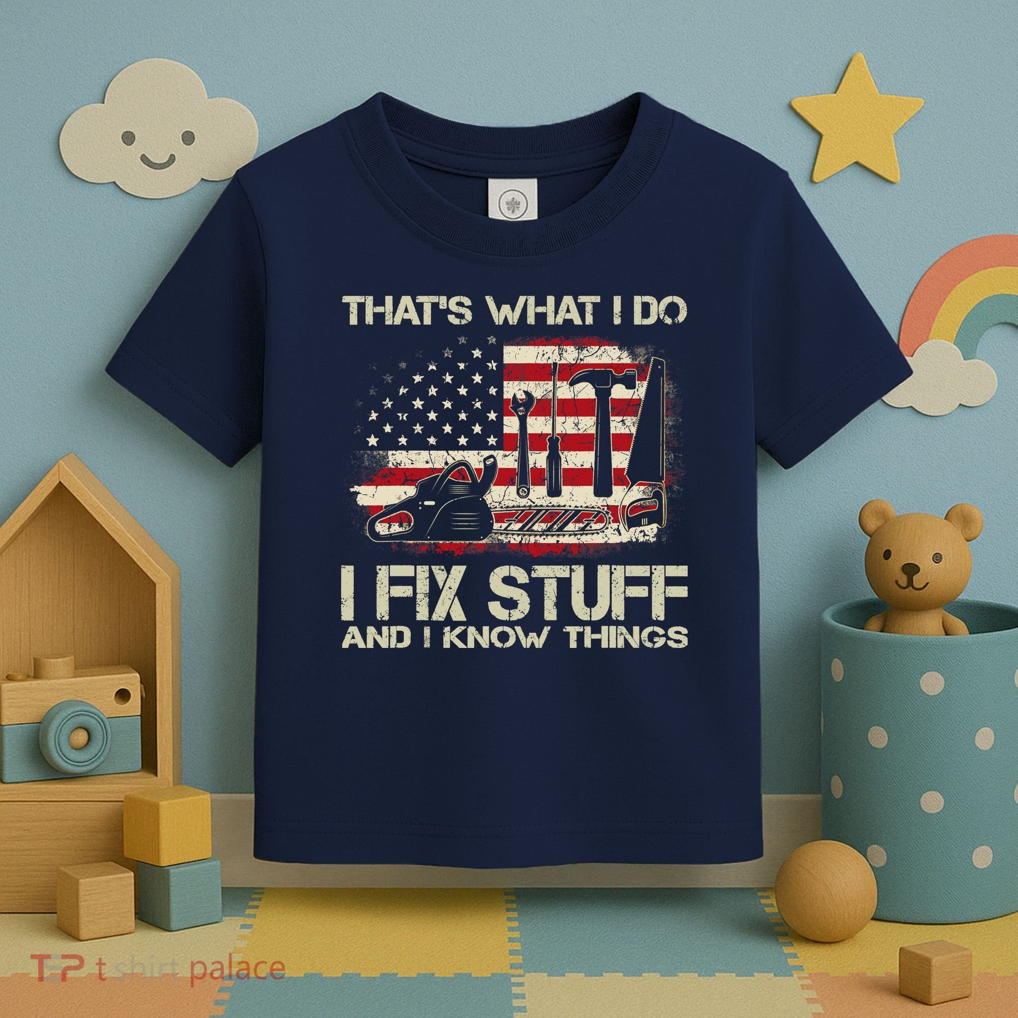 That's What I Do I Fix Stuff And I Know Things American Flag Toddler T-Shirt