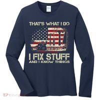 That's What I Do I Fix Stuff And I Know Things American Flag Women's Long Sleeve Shirt thumb 0