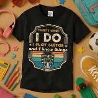That's What I Do I Play Guitar And I Know Things Kids T-Shirt thumb 3