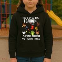 Thats What I Do I Garden I Play With Chickens Forget Things Kids Hoodie thumb 3