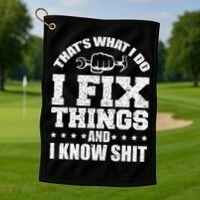 That's What I Do I Fix Things And I Know Shit Funny Saying Golf Towel thumb 1