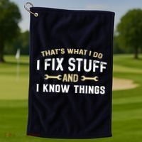 Thats What I Do I Fix Stuff And I Know Things Mechanic Funny Golf Towel thumb 1