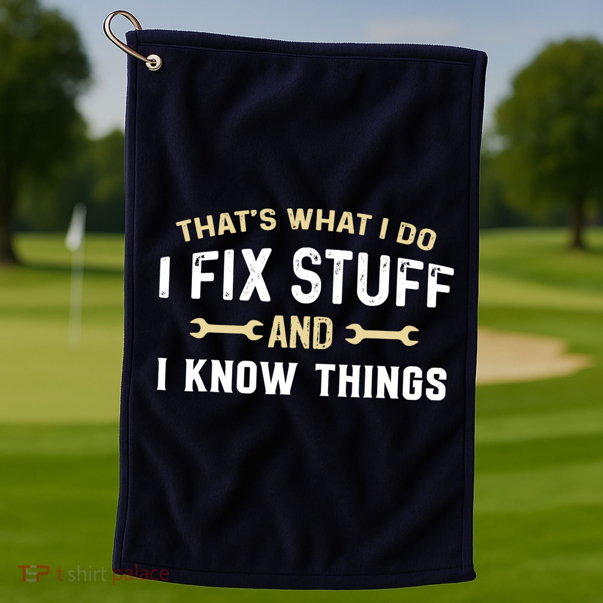Thats What I Do I Fix Stuff And I Know Things Mechanic Funny Golf Towel