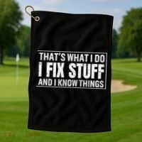That's What I Do I Fix Stuff And I Know Things Funny Saying Gift Golf Towel thumb 1