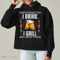 That's What I Do I Drink I Grill And Know Things BBQ Beer Ladies Heavyweight Boxy Pullover Hoodie thumb 0