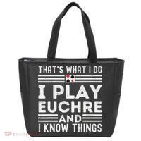 Thats What i Do I Play Eucher And I Know Things Euchre Gamer Tote Bag thumb 0