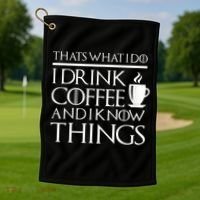 Thats What I Do I Drink Coffee And I Know Things Golf Towel thumb 1