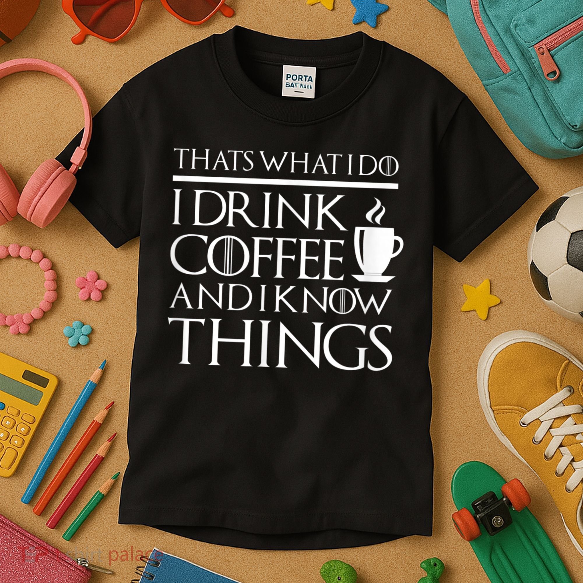Thats What I Do I Drink Coffee And I Know Things Kids T-Shirt