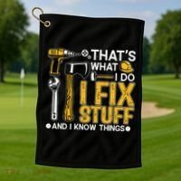 That's What I Do I Fix Stuff And I Know Things Funny Saying Golf Towel thumb 1