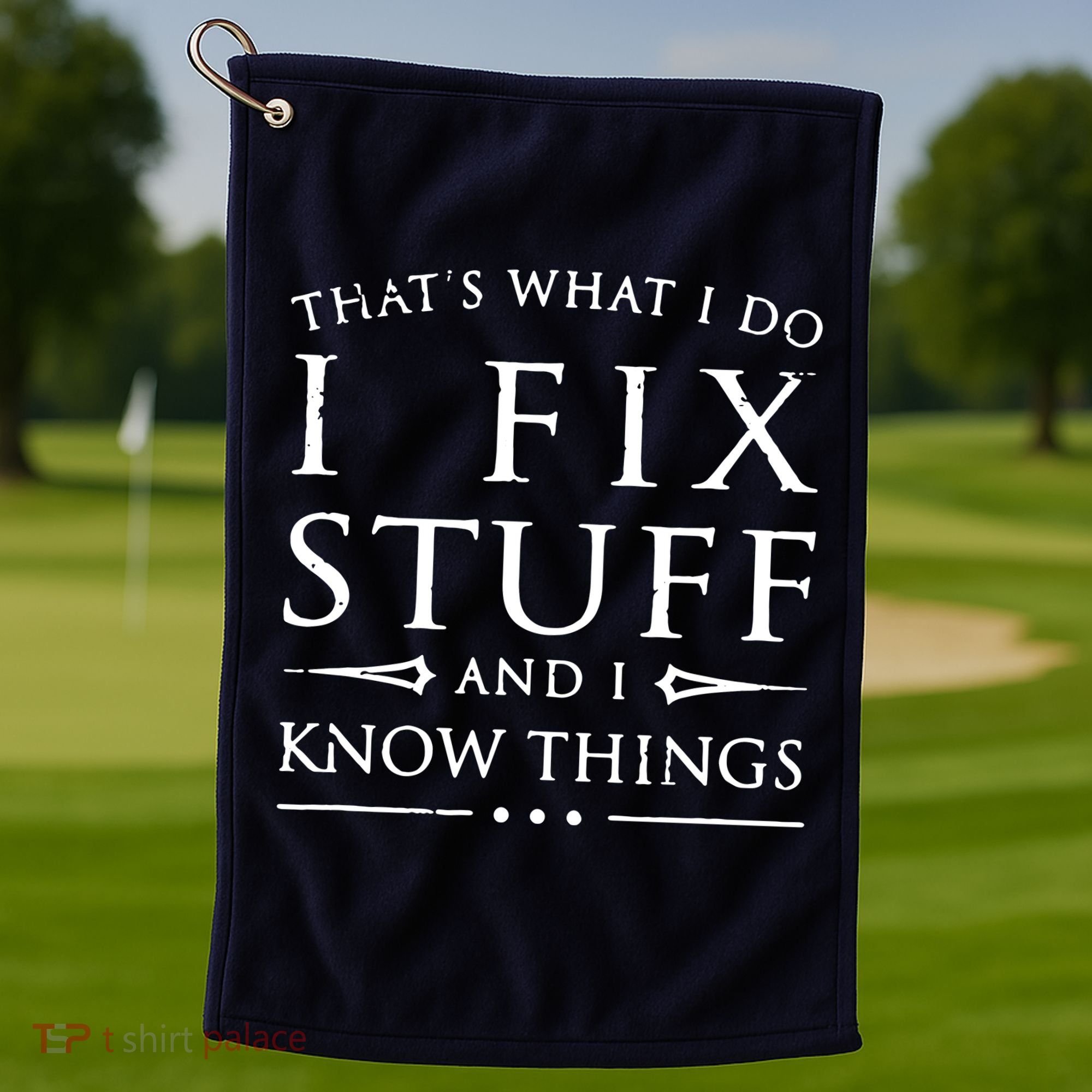 That's What I Do I Fix Stuff And I Know Things Golf Towel