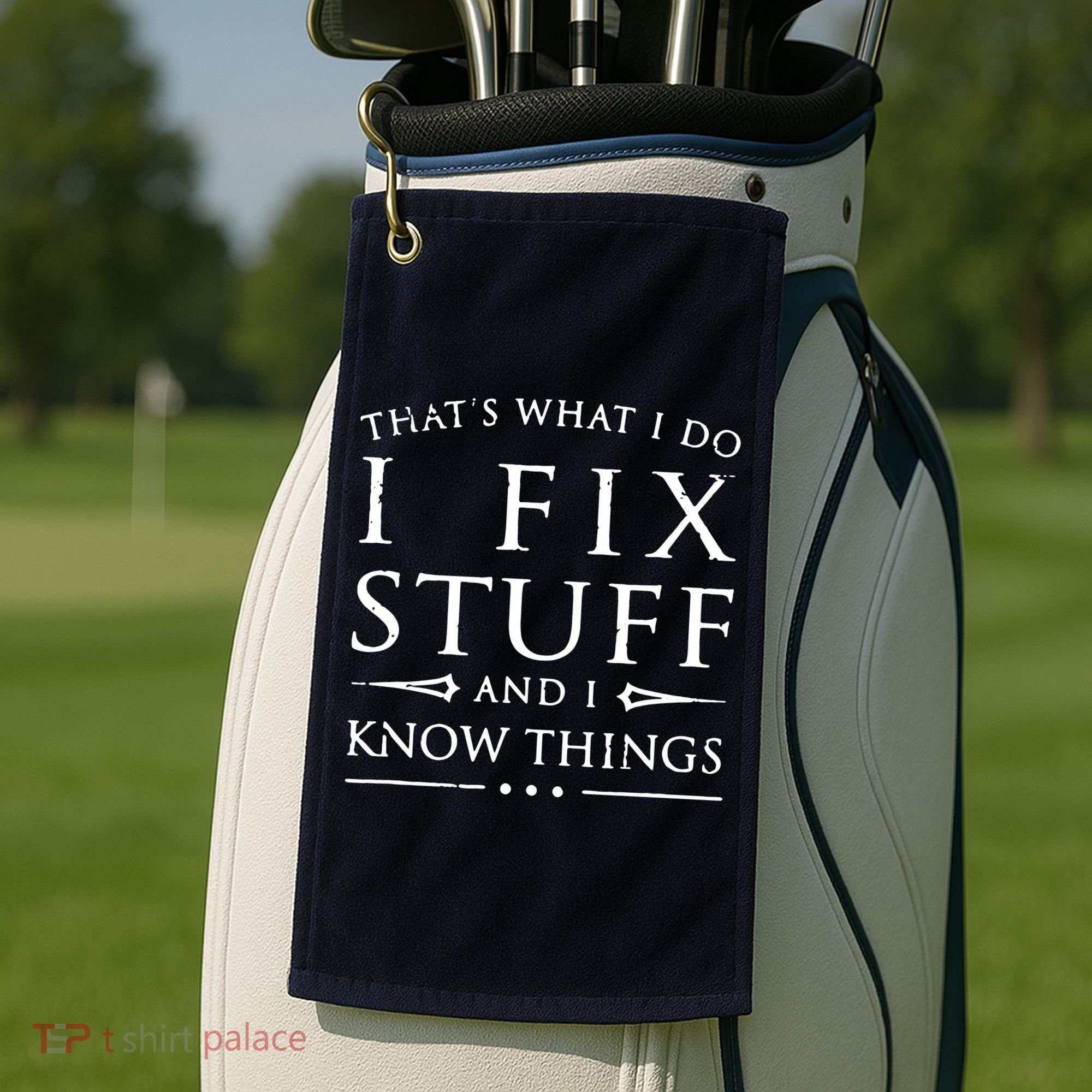 That's What I Do I Fix Stuff And I Know Things Golf Towel