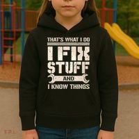 That's What I Do I Fix Stuff And I Know Things Kids Hoodie thumb 3