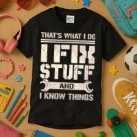 That's What I Do I Fix Stuff And I Know Things Kids T-Shirt thumb 3