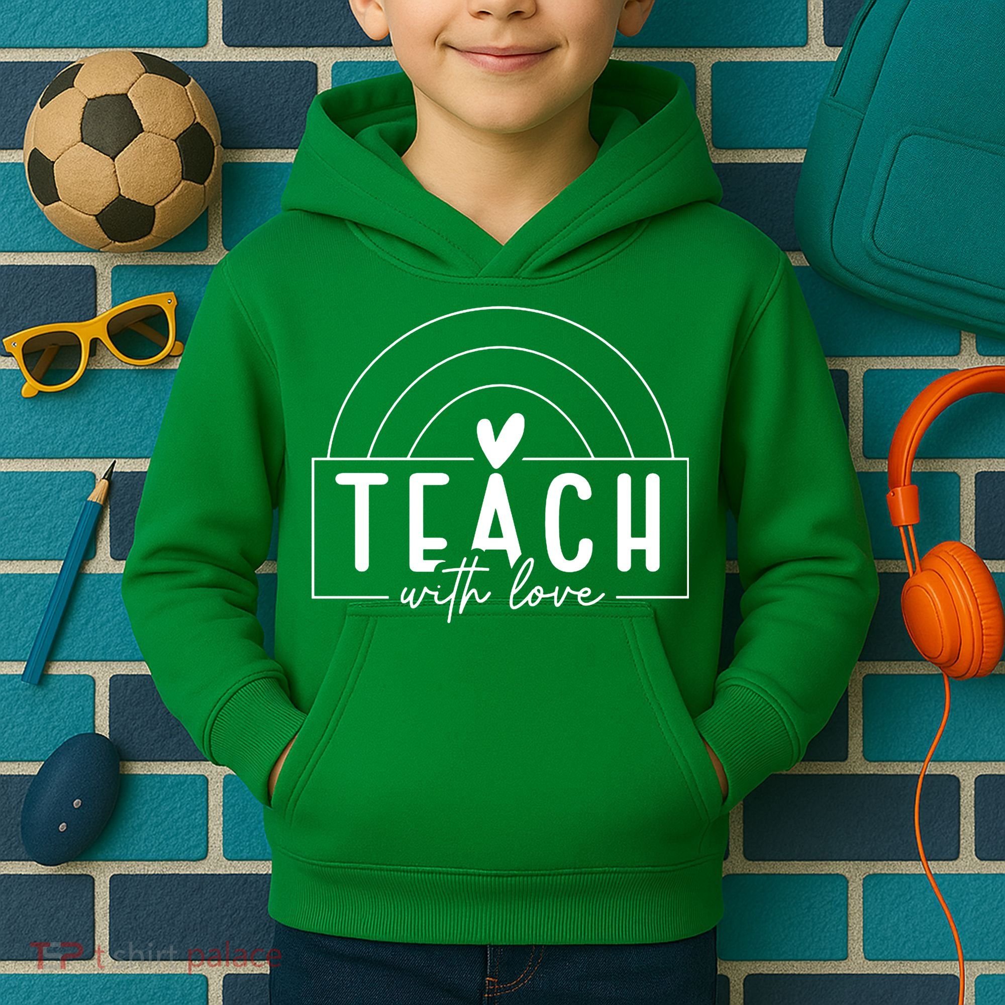 Teach With Love Heart Kids Hoodie