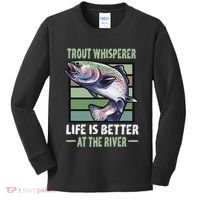 Trout Whisperer Life Is Better At The River Fly Fishing Kids Long Sleeve Shirt thumb 0