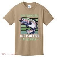 Trout Whisperer Life Is Better At The River Fly Fishing Kids T-Shirt thumb 0