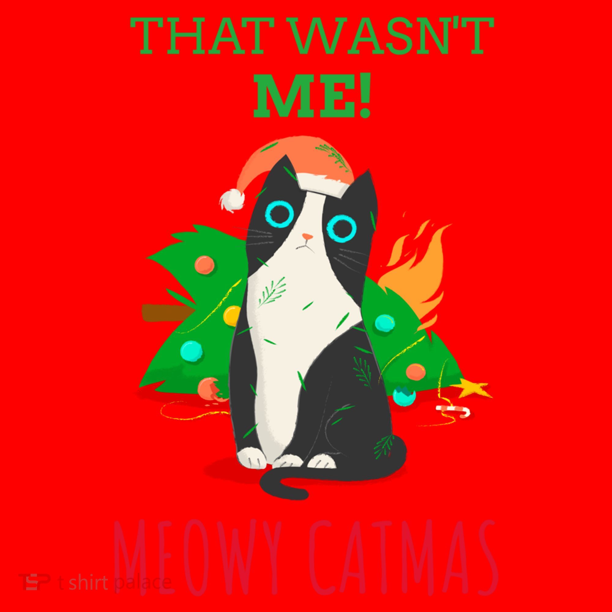 That Wasn't Me Meowy Catmas Funny Cat Cute Christmas Gift Santa Hat