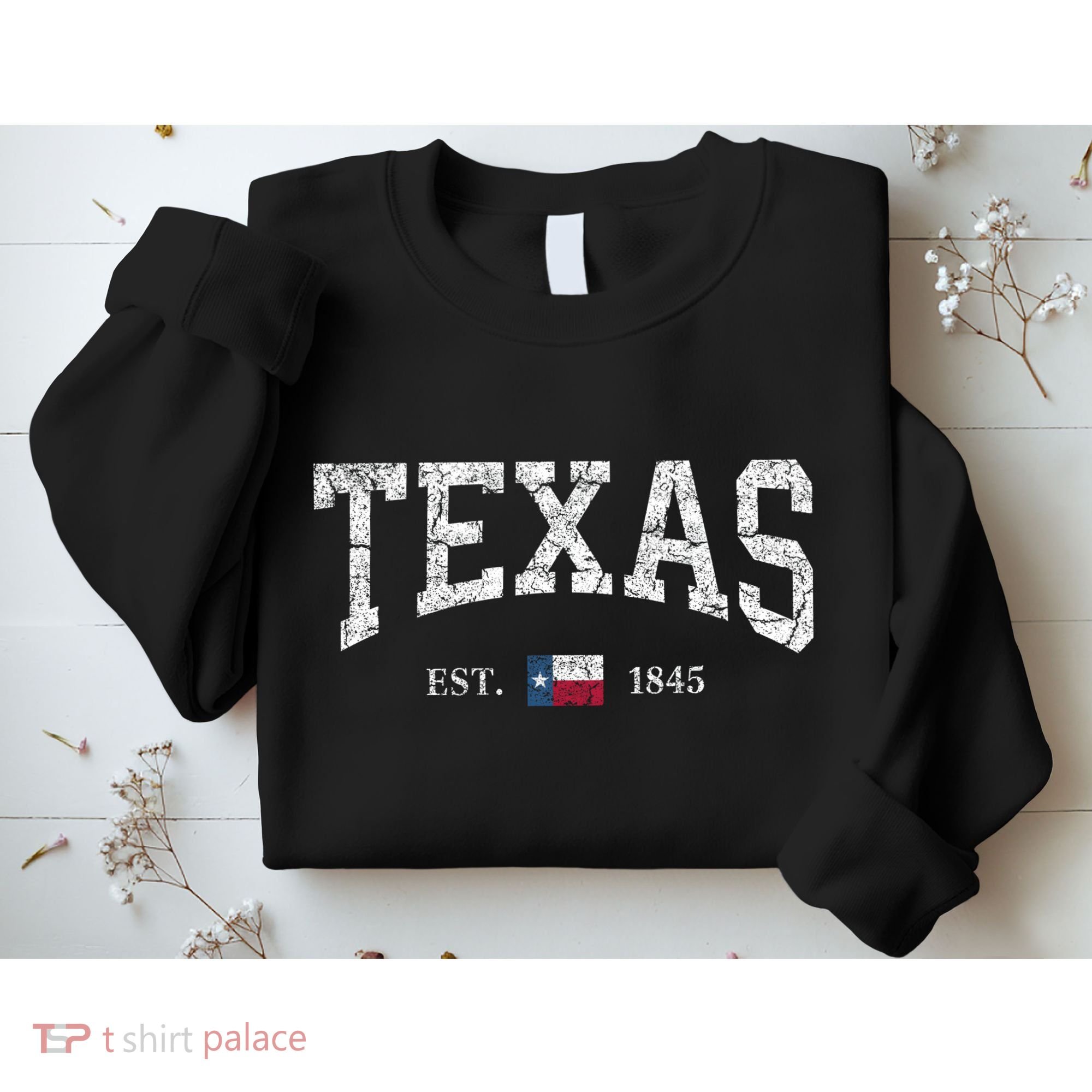 Texas Women Men Kids Texas State Map Flag Distressed Sweatshirt