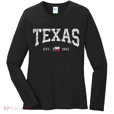Texas Women Men Kids Texas State Map Flag Distressed Women's Long Sleeve Shirt