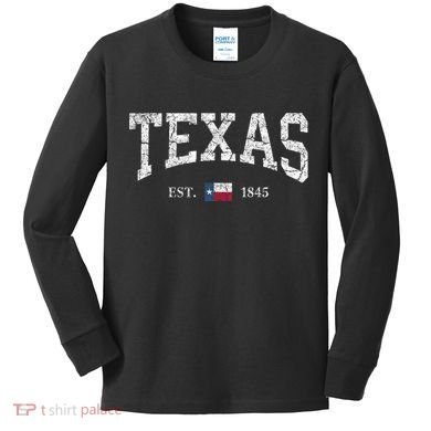 Texas Women Men Kids Texas State Map Flag Distressed Kids Long Sleeve Shirt