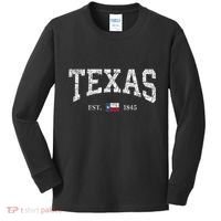 Texas Women Men Kids Texas State Map Flag Distressed Kids Long Sleeve Shirt thumb 0