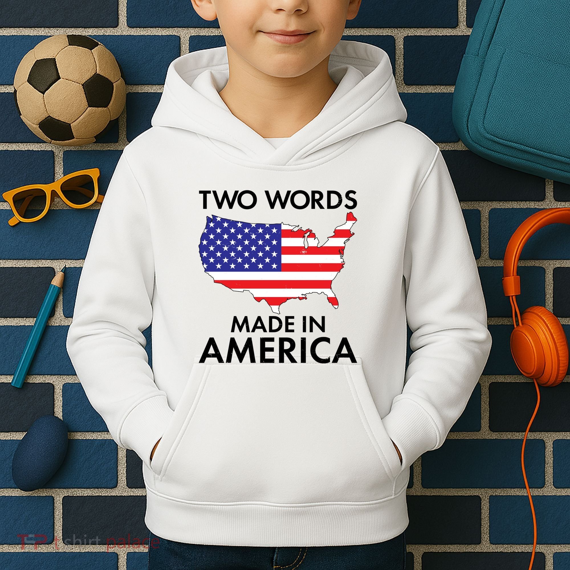Two Words Made In America Kids Hoodie