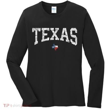 Texas Women Men Kids Texas State Map Flag Distressed Women's Long Sleeve Shirt