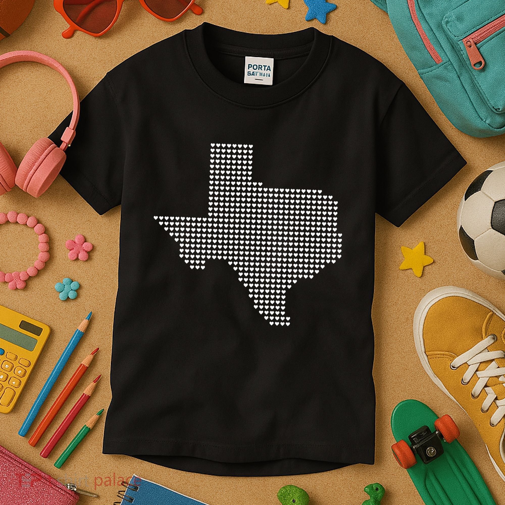 Texas Women Men Kids Texas State Map Made Of Hearts Kids T-Shirt