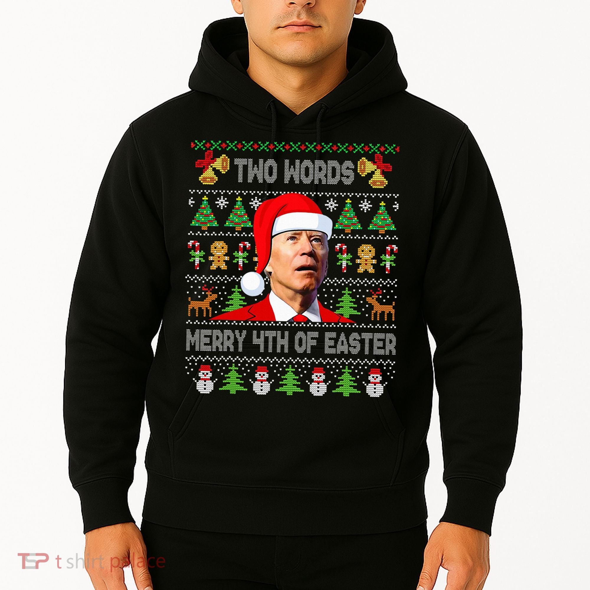 Two Words Merry 4th Of Easter Joe Biden Christmas Sweater Hoodie