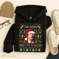 Two Words Merry 4th Of Easter Joe Biden Christmas Sweater Hoodie thumb 4