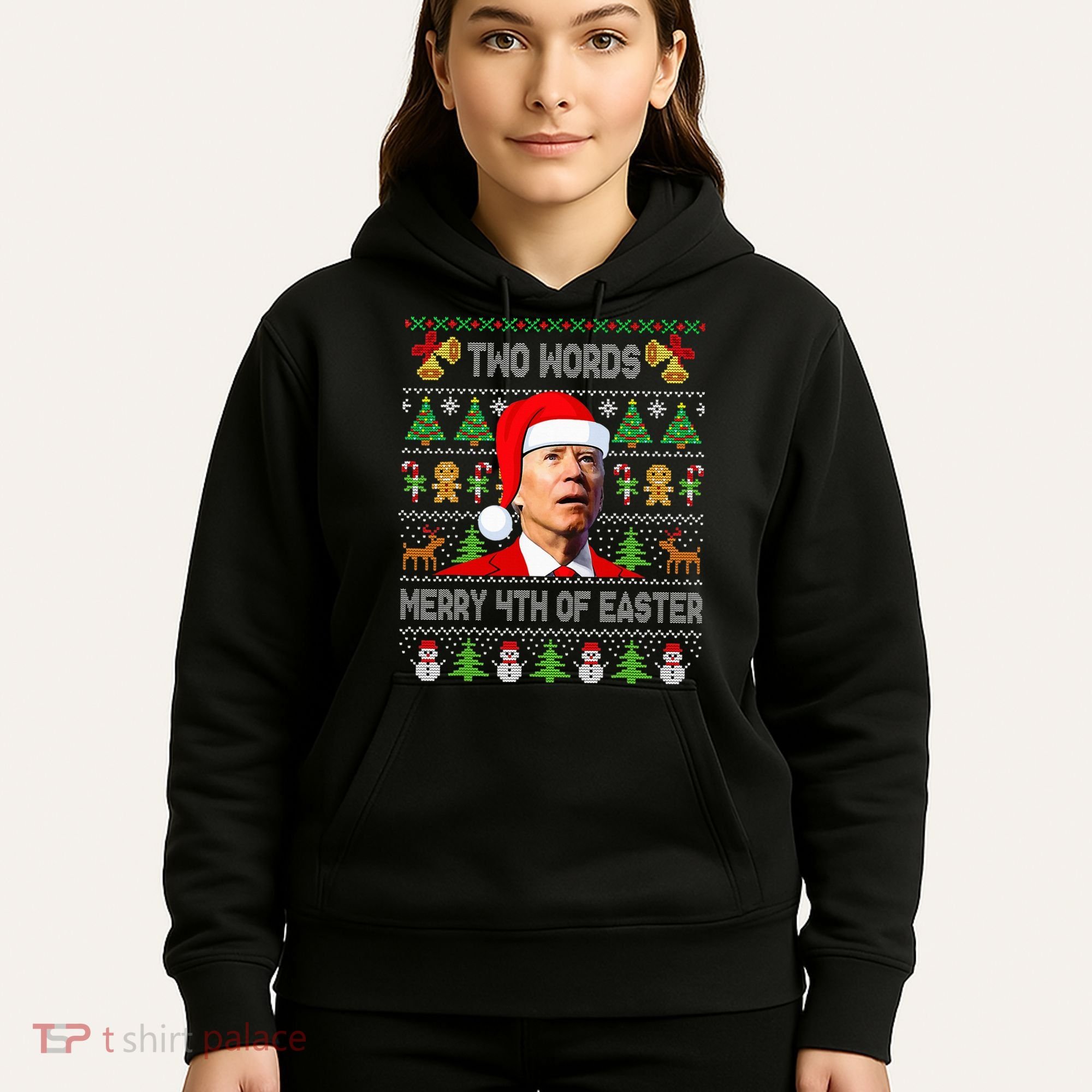 Two Words Merry 4th Of Easter Joe Biden Christmas Sweater Hoodie