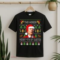 Two Words Merry 4th Of Easter Joe Biden Christmas Sweater T-Shirt thumb 2