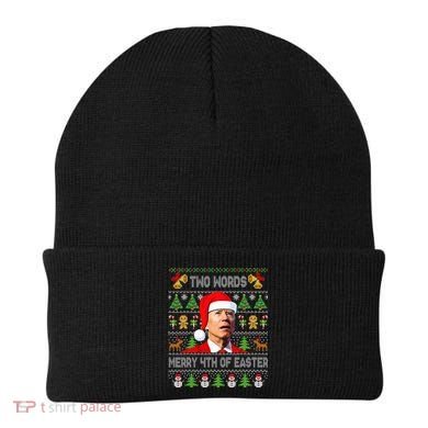 Two Words Merry 4th Of Easter Joe Biden Christmas Sweater Beanie