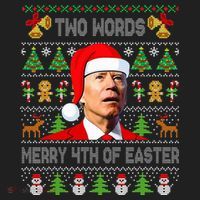 Two Words Merry 4th Of Easter Joe Biden Christmas Sweater Beanie thumb 2