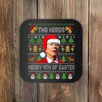 Two Words Merry 4th Of Easter Joe Biden Christmas Sweater Coaster thumb 0
