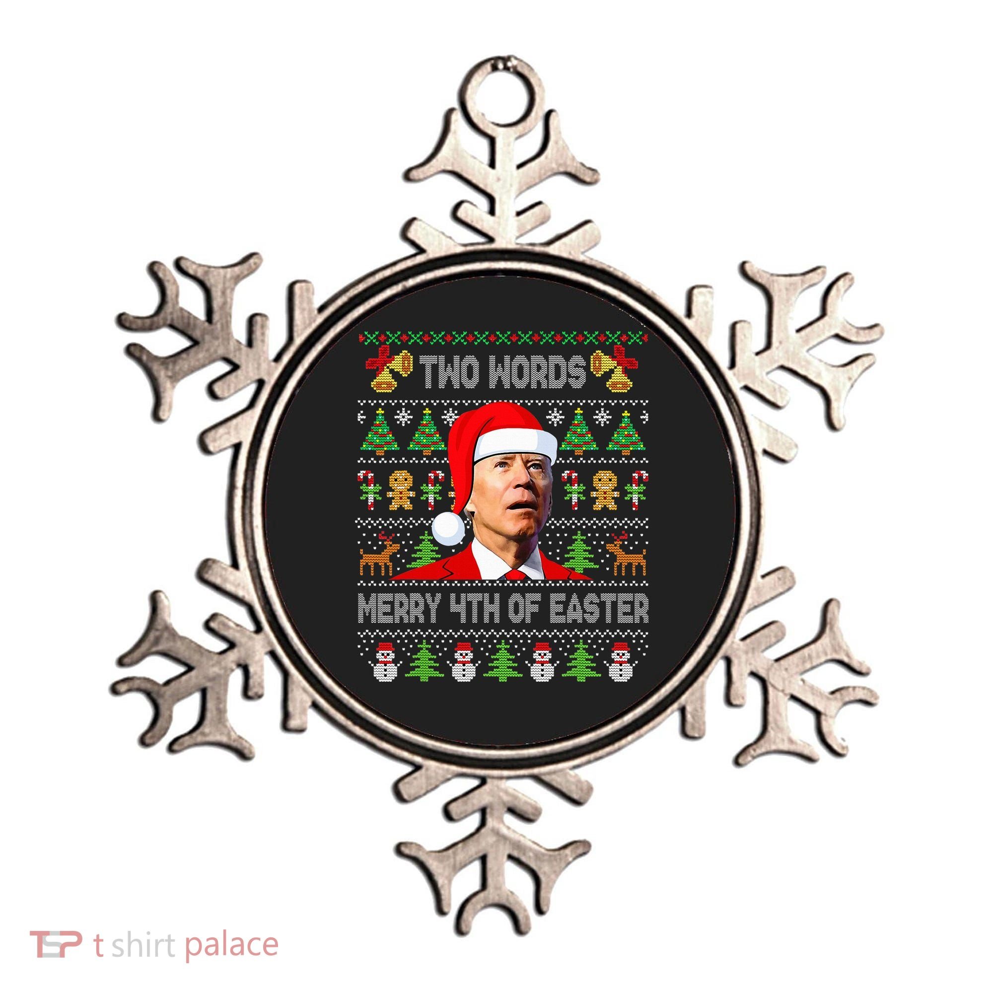 Two Words Merry 4th Of Easter Joe Biden Christmas Sweater Ornament