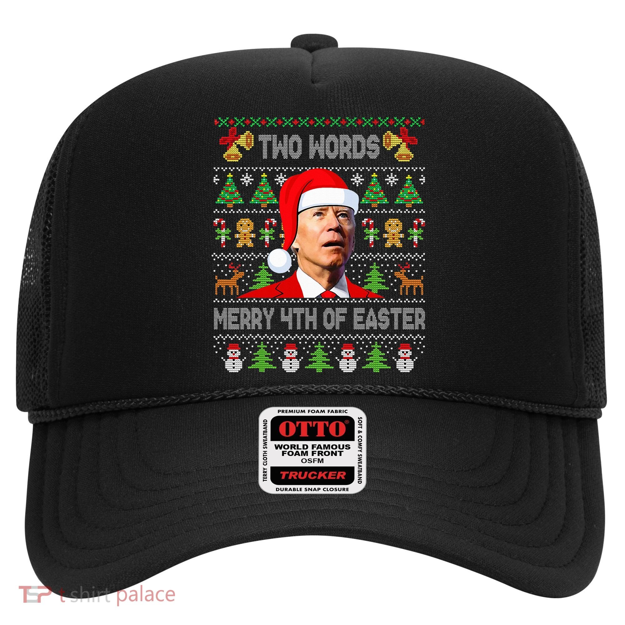 Two Words Merry 4th Of Easter Joe Biden Christmas Sweater Hat