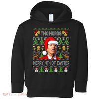 Two Words Merry 4th Of Easter Joe Biden Christmas Sweater Toddler Hoodie thumb 0
