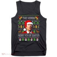 Two Words Merry 4th Of Easter Joe Biden Christmas Sweater Tank Top thumb 0
