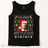 Two Words Merry 4th Of Easter Joe Biden Christmas Sweater Tank Top thumb 2