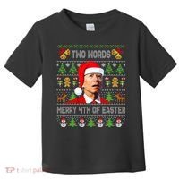 Two Words Merry 4th Of Easter Joe Biden Christmas Sweater Toddler T-Shirt thumb 0