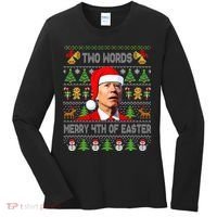 Two Words Merry 4th Of Easter Joe Biden Christmas Sweater Women's Long Sleeve Shirt thumb 0