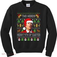 Two Words Merry 4th Of Easter Joe Biden Christmas Sweater Kids Sweatshirt thumb 0